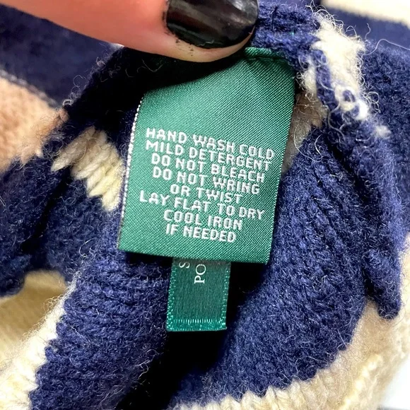 Lauren Jeans Co. Lambswool Cream Navy Stripe Knit Sweater Coat Sz XL wool - Picture 4 of 6